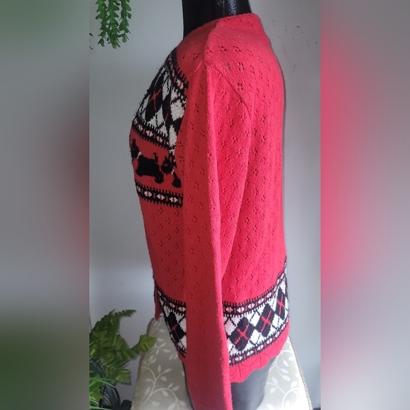 Northern Traditions Red and Black Argyle & Dog Knit Sweater S - Picture 7 of 9
